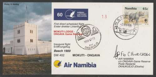 Aviation 1996 Namib Air flight cover #60 numbered and signed by first officer