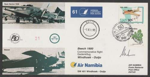 Aviation 1996 Namib Air flight cover #61 numbered and signed