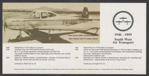 Aviation 1996 Namib Air flight cover #61 numbered and signed