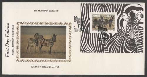 NAMIBIA 1991 MOUNTAIN ZEBRA M/S SILK FDC 4/91