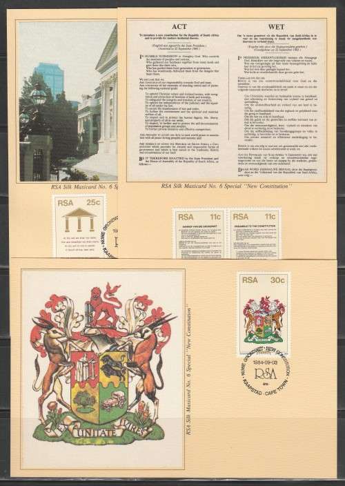 RSA 1984 New Constitution set of 3 limited edition maxisilk cards #6 special - 11c Afrikaans first