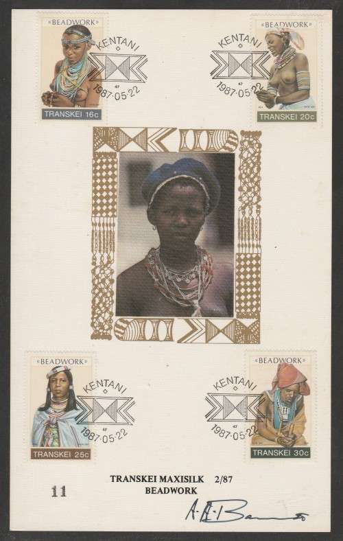 TRANSKEI 1987 BEADWORK LIMITED EDITION MAXISILK CARD #2/87 SIGNED ARTIST AH BARRETT