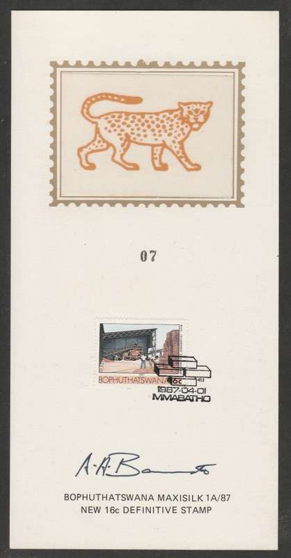 BOP 1987 16c DEFINITIVE LIMITED EDITION MAXISILK CARD #1A/87 SIGNED ARTIST AH BARRETT