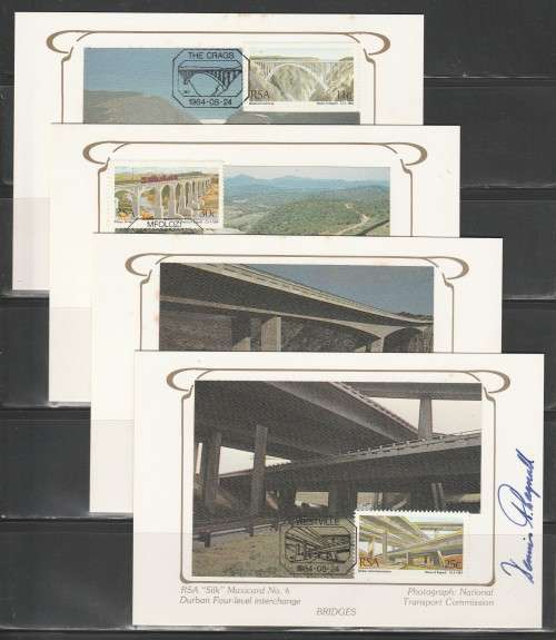 RSA 1984 BRIDGES SET OF 4 LIMITED EDITION MAXISILK CARDS #6 WITH 1 SIGNED BY ARTIST DENNIS A BAGNALL