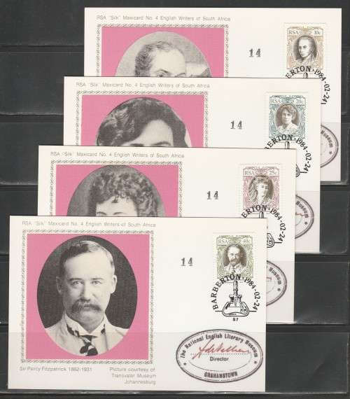 RSA 1984 ENGLISH AUTHORS SET OF 4 MAXISILK CARDS #4 ALL SIGNED BY DIRECTOR LITERACY MUSEUM