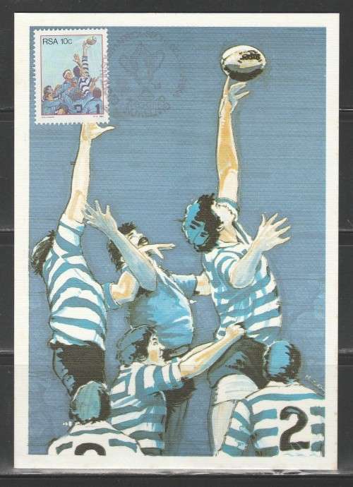 RSA 1983 RUGBY 10c PRIVATE MAXI CARD WITH HAND CANCEL