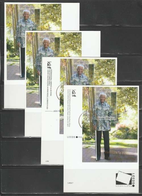 RSA 2008 MANDELA 90TH BIRTHDAY SET OF 4 PRIVATE MAXI CARDS WITH GOLD D/S