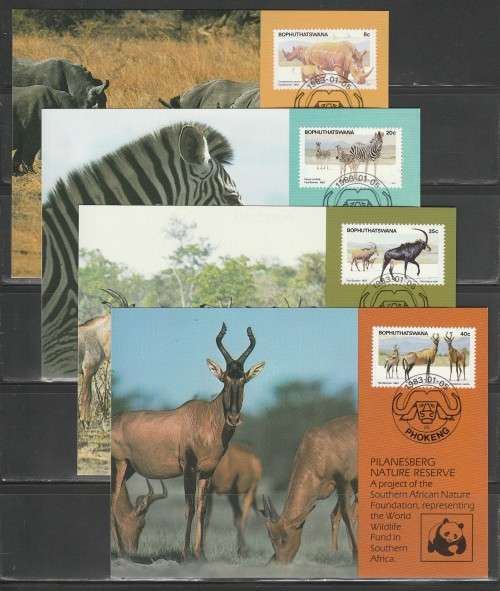 BOP 1983 PILANSBERG NATURE RESERVE SET OF 4 LIMITED EDITION PRIVATE MAXI CARDS BY WWF