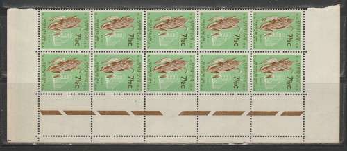 RSA 1961 1ST DEF 7and1/2c MNH RIGHT MARGINAL BLOCK OF 10 SACC 204