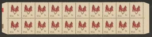 RSA 1971 1ST DEF 1c MNH MARGINAL BLOCK D OF 20 WITH REV WMK SACC 288c