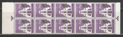 RSA 1963 1ST DEF 2and1/2c MINT ARROW BLOCK OF 10 SACC 229 WITH SHIFT OF GREEN