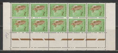 RSA 1961 1ST DEF 7and1/2c MNH MARGINAL BLOCK OF 10 SACC 204