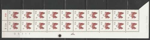 RSA 1970 1ST DEFINITIVE 1c MNH EXTENDED CONTROL BLOCK B OF 20 SACC 288a