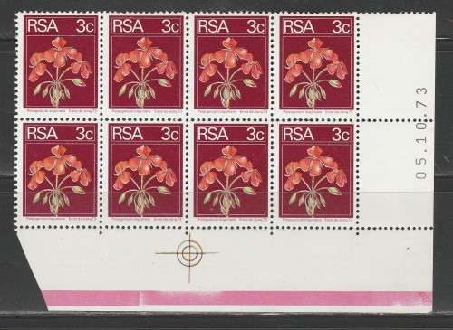 RSA 1973 2ND DEFINITIVE FLOWERS 3c MHN DATE BLOCK OF 8 DATED 5/10/73