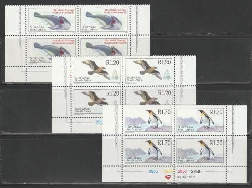 RSA 1997 6TH DEFINITIVE FAUNA SET OF 3 ADDITIONAL VALUE MNH CONTROL BLOCKS