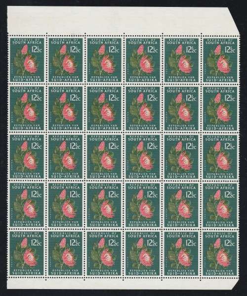 RSA 1966 1ST DEF 12and1/2c MNH MARGINAL BLOCK OF 30 PANE B SACC 241a
