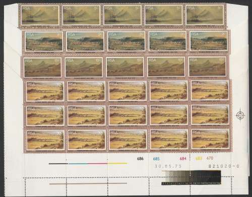 RSA 1975 THOMAS BAINES SET OF 4 MNH EXTENDED CONTROL BLOCKS OF 15