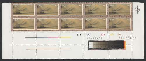 RSA 1975 THOMAS BAINES 5c MNH EXTENDED CONTROL BLOCK OF 10