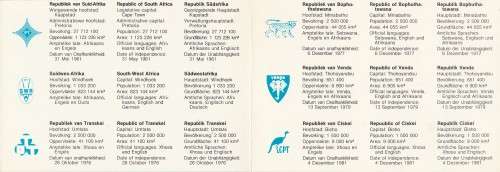 RSA 1988 SAPO ADVERTISING FOLDER WITH 6 MNH STAMPS OF ALL TERRITORIES