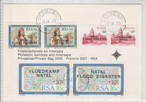 RSA 1988 FLOOD DISASTER COM CARD WITH 3 USED PAIRS D/S JHB 13/4/88