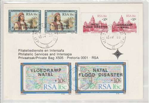 RSA 1988 FLOOD DISASTER COM CARD WITH 3 USED PAIRS D/S JHB 13/4/88