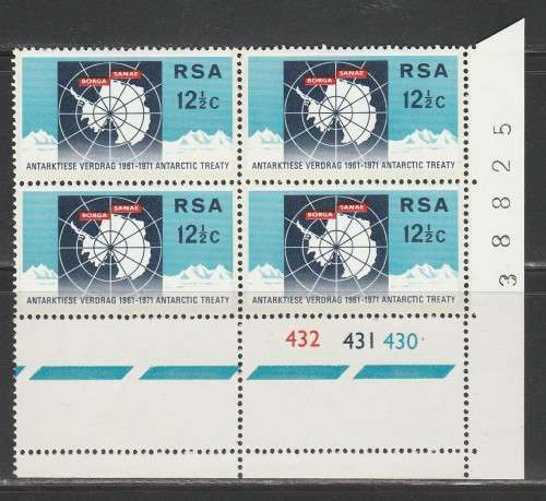 RSA 1971 ANTARCTIC TREATY MNH CONTROL BLOCK OF 4