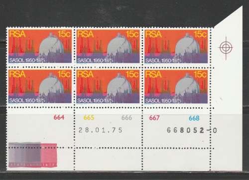 RSA 1975 SASOL MNH CONTROL BLOCK OF 6