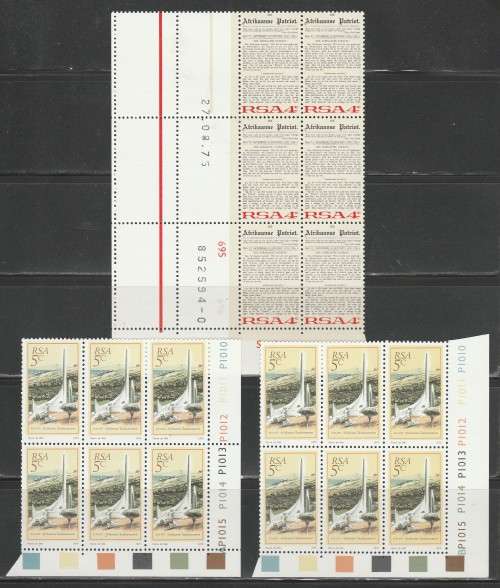RSA 1975 AFRIKAANS LANGUAGE SET OF 3 MNH CONTROL BLOCKS OF 6