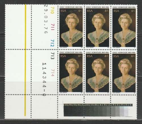 RSA 1976 EMILY HOBHOUSE MNH CONTROL BLOCK OF 6