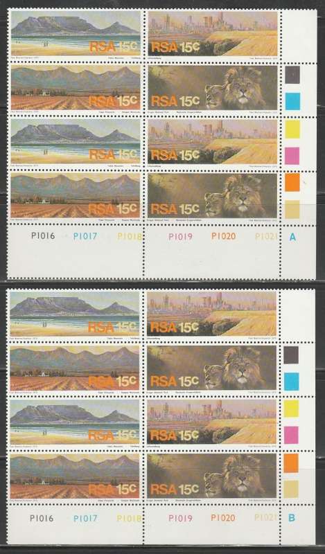 RSA 1975 TOURISM A AND B MNH CONTROL BLOCKS OF 8