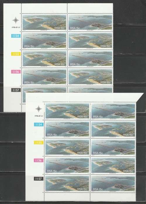 RSA 1978 RICHARDS BAY / SALDANHA BAY MNH CONTROL BLOCK OF 10 BOTH MARGIN VARIETIES