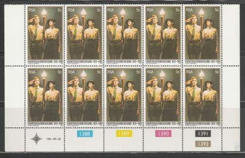 RSA 1981 VOORTREKKERS MNH EXTENDED CONTROL BLOCK OF 10