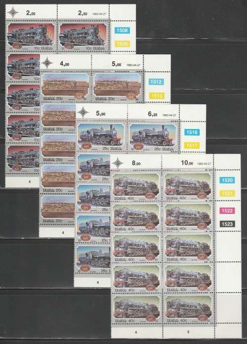 RSA 1983 STEAM LOCOMOTIVES SET OF 4 MNH EXTENDED CONTROL BLOCKS OF 10