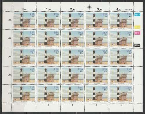 RSA 1988 LIGHTHOUSES 16c MNH FULL SHEET OF 25