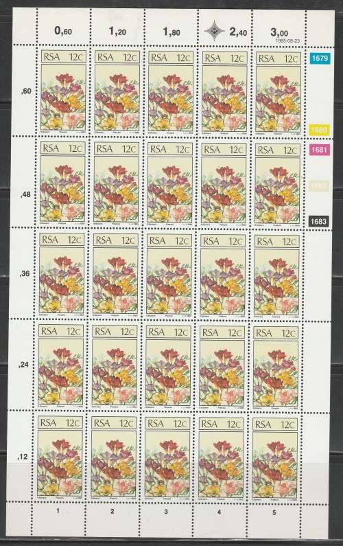 RSA 1985 FLORAL IMIGRANTS 12c MNH FULL SHEET OF 25