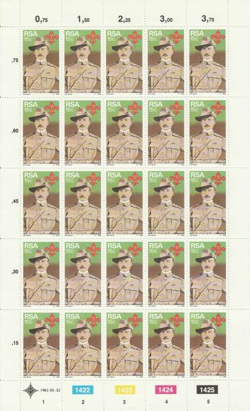 RSA 1982 BOY SCOUTS 15c MNH FULL SHEET OF 25