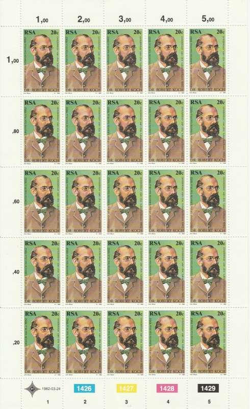RSA 1982 DR ROBERT KOCH 20c MNH FULL SHEET OF 25