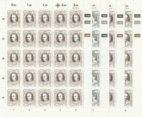 RSA 1984 ENGLISH AUTHORS SET OF 4 MNH FULL SHEETS OF 25