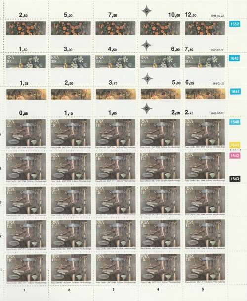RSA 1985 FRANS OERDER SET OF 4 MNH FULL SHEETS OF 25