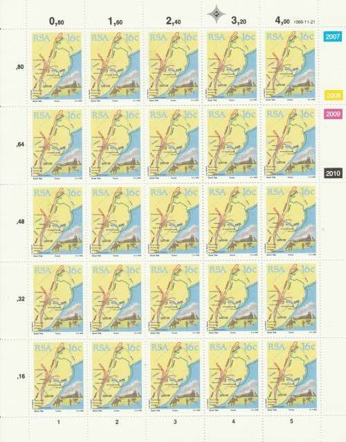 RSA 1988 GREAT TREK 16c ROUTES MNH FULL SHEET OF 25