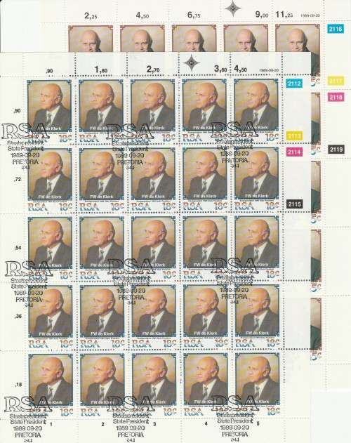 RSA 1989 STATE PRESIDENT FW DE KLERK SET OF 2 CTO FULL SHEETS OF 25
