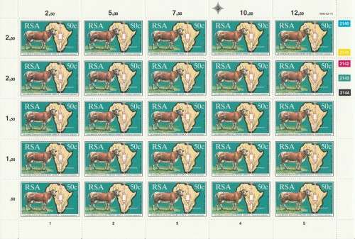 RSA 1990 CO-OPERATION IN SOUTHERN AFRICA 50c MNH FULL SHEET OF 25