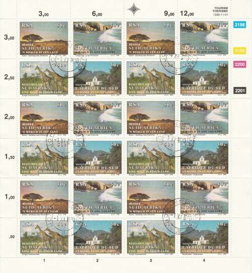 RSA 1990 TOURISM CTO FULL SHEET OF 24 WITH IMPERF BOTTOM MARGIN