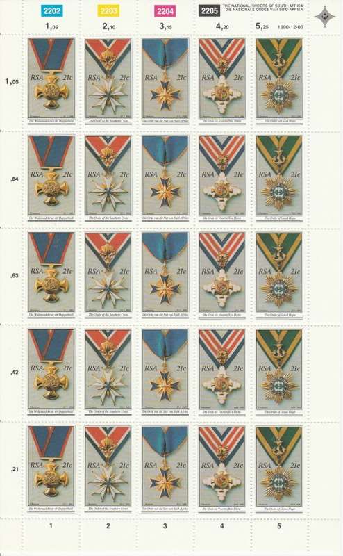 RSA 1990 NATIONAL ORDERS MNH FULL SHEET OF 25