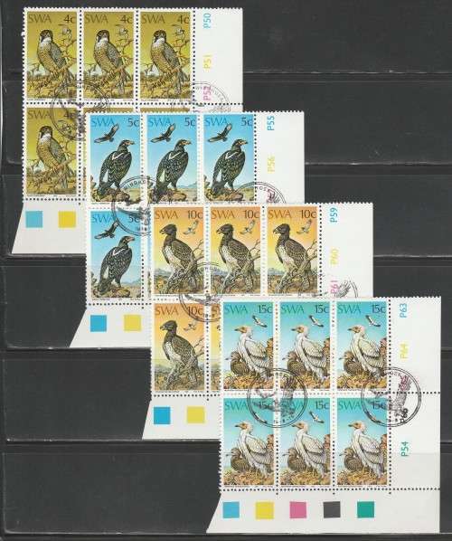 SWA 1975 ENDANGERED BIRDS OF PREY SET OF 4 CTO CONTROL BLOCKS OF 6
