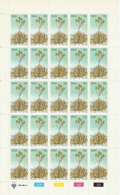 SWA 1981 ALOES 15c MNH FULL SHEET OF 25