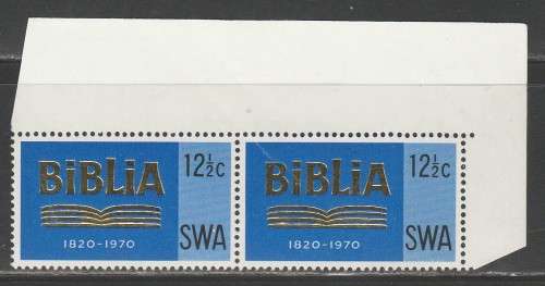 SWA 1970 BIBLIA 12and1/2c MNH HORIZONTAL CORNER PAIR