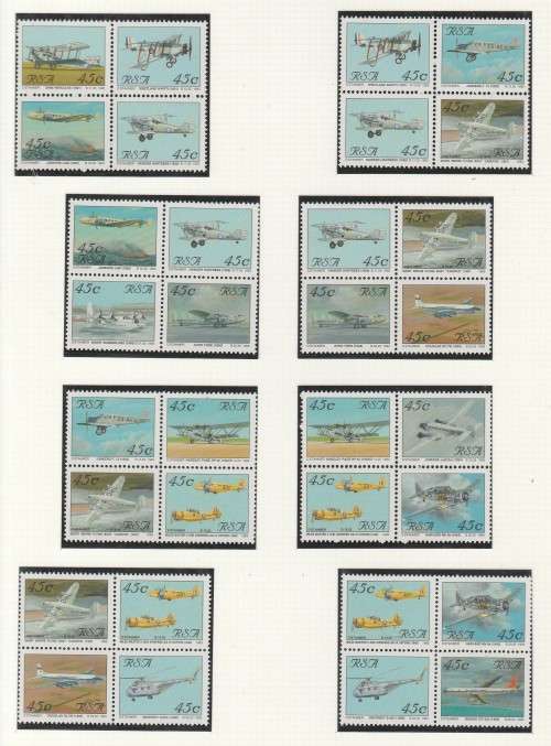 RSA 1993 AVIATION IN SA SET OF 20 MNH BLOCKS OF ALL POSSIBILE COMBINATIONS