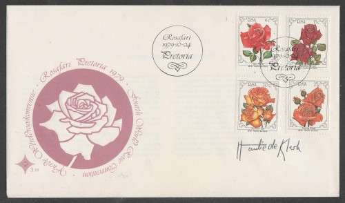 RSA 1979 ROSE CONVENTION OFFICIAL FDC 3.18 SIGNED BY ARTIST HANTIE DE KLERK