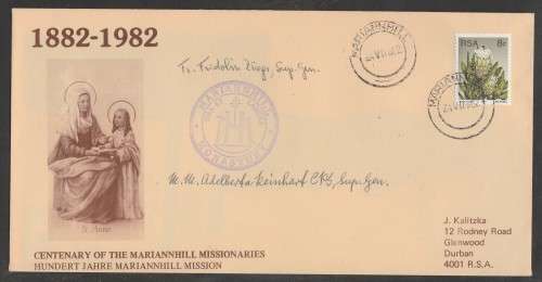 RSA 1982 MARIANHILL MISSIONARIES COM COVER SIGNED BY 2 SUP GEN